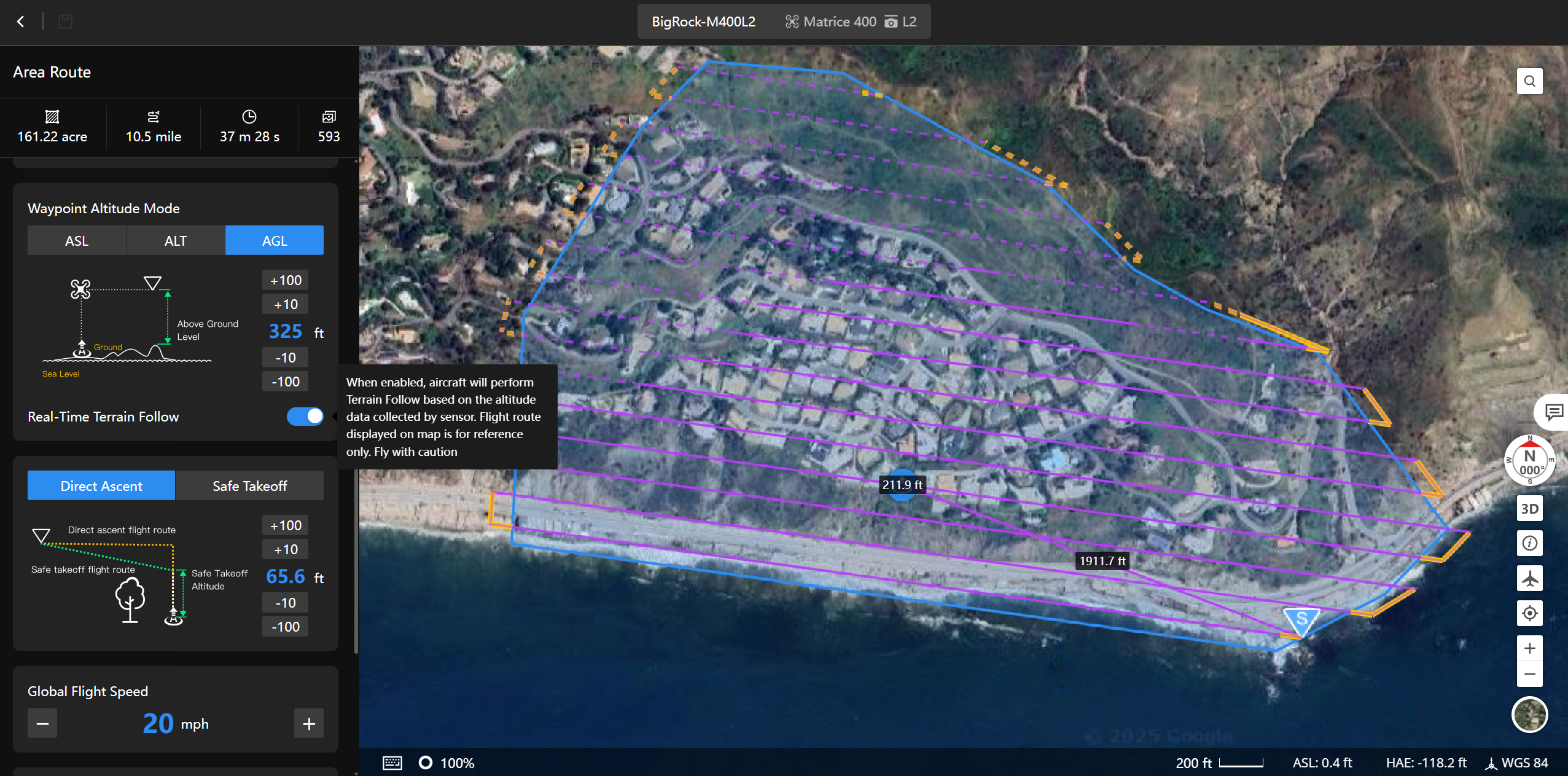Опция Real-time Terrain Follow в DJI FlightHub 2